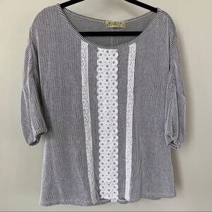 Twig & Perch Striped 3/4 Sleeve‎ Top Size M